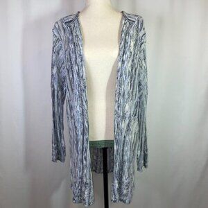 Nic+Zoe Cardigan Size Large Linen Blend Open Weave Blue White Space Dye Pattern